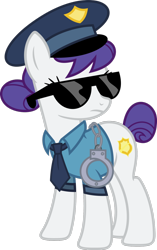Size: 1024x1630 | Tagged: safe, artist:blah23z, artist:korsoo, edit, character:copper top, character:rarity, color edit, colored, cuffs, fashion police, female, hand cuffs, necktie, police, police officer, police uniform, raricop, recolor, solo, sunglasses