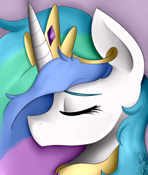 Size: 3000x3562 | Tagged: safe, artist:befishproductions, character:princess celestia, bust, eyes closed, female, portrait, signature, solo
