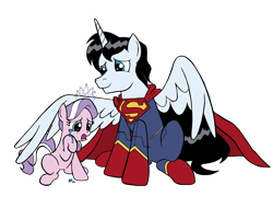 Size: 3073x2330 | Tagged: safe, artist:edcom02, artist:jmkplover, character:diamond tiara, species:alicorn, species:pony, clark kent, crossover, crying, dc comics, female, filly, make, male, ponified, sad, simple background, stallion, superman, transparent background