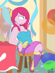 Size: 3000x4000 | Tagged: safe, artist:befishproductions, character:pinkamena diane pie, character:pinkie pie, episode:party of one, g4, my little pony: friendship is magic, my little pony:equestria girls, breasts, chubby, cleavage, clothing, female, plump, shoes, signature, skirt, socks, solo