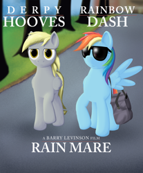 Size: 1600x1933 | Tagged: safe, artist:styroponyworks, character:derpy hooves, character:rainbow dash, species:pegasus, species:pony, bag, female, mare, movie, movie poster, parody, ponified, poster, sunglasses, underp
