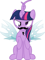 Size: 1198x1576 | Tagged: safe, artist:waveywaves, character:twilight sparkle, changeling wings, derp, female, moustache, multiple horns, multiple limbs, simple background, solo, spell gone wrong, transparent background, wat, what has magic done