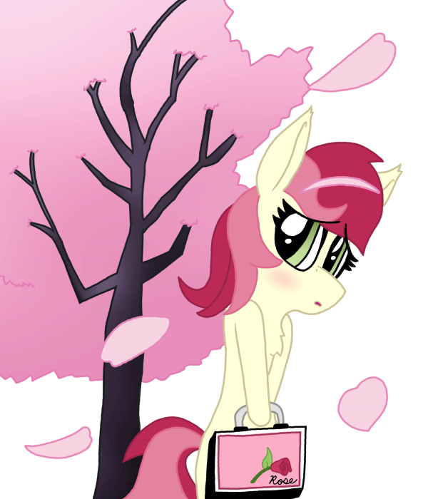 Size: 600x700 | Tagged: safe, artist:dragonpone, derpibooru original, character:roseluck, animated, blushing, cherry blossoms, cherry tree, chest fluff, female, lunchbox, shy, simple background, solo, tree