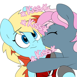 Size: 1280x1280 | Tagged: safe, artist:victoreach, oc, oc only, oc:honey wound, oc:juicy dream, species:pony, female, kissing, lesbian, mare, shipping, simple background, white background