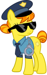 Size: 1024x1630 | Tagged: safe, artist:blah23z, character:copper top, character:spitfire, clothing, cuffs, female, hat, necktie, police, police uniform, recolor, solo, sunglasses