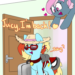 Size: 1280x1280 | Tagged: safe, artist:victoreach, oc, oc only, oc:honey wound, oc:juicy dream, species:pony, duo, female, lesbian, mare, sunglasses