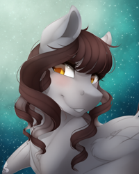 Size: 800x1000 | Tagged: safe, artist:silentwulv, oc, oc only, oc:coconut milk, species:pegasus, species:pony, bust, colored pupils, female, mare, portrait, solo, stars, wing fluff