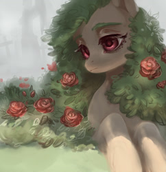 Size: 1280x1323 | Tagged: safe, artist:aphphphphp, oc, oc only, beautiful, bush, flower, rose, solo, surreal