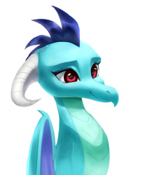 Size: 1280x1571 | Tagged: safe, artist:aphphphphp, character:princess ember, species:dragon, bust, cute, emberbetes, female, looking away, simple background, smiling, solo, white background