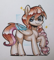 Size: 975x1080 | Tagged: safe, artist:aphphphphp, oc, oc only, species:pegasus, species:pony, colored wings, colored wingtips, solo, traditional art, unshorn fetlocks