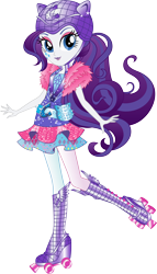 Size: 8308x14562 | Tagged: safe, artist:sugar-loop, character:rarity, equestria girls:friendship games, g4, my little pony: equestria girls, my little pony:equestria girls, .ai available, .svg available, absurd resolution, alternative cutie mark placement, backcard, box art, clothing, dress, female, helmet, looking at you, raised leg, roller derby, rollerblades, simple background, solo, sporty style, transparent background, vector
