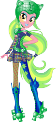 Size: 6773x14563 | Tagged: safe, artist:sugar-loop, character:lemon zest, equestria girls:friendship games, g4, my little pony: equestria girls, my little pony:equestria girls, .ai available, .svg available, absurd resolution, alternative cutie mark placement, backcard, box art, clothing, dress, female, helmet, looking at you, raised leg, roller derby, rollerblades, simple background, smiling, solo, sporty style, transparent background, vector