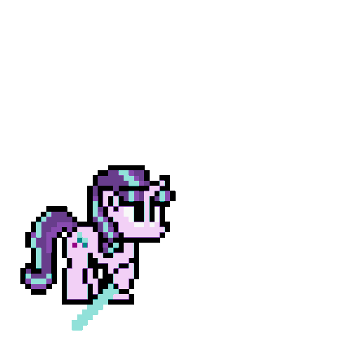 Size: 484x499 | Tagged: safe, artist:mega-poneo, character:starlight glimmer, animated, crossover, female, gif, hoof hold, lightsaber, magic, megaman, megapony, pixel art, simple background, solo, sprite, star wars, sword, transparent background, video game, weapon, z-saber
