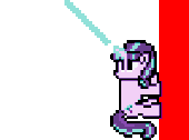 Size: 170x126 | Tagged: safe, artist:mega-poneo, character:starlight glimmer, animated, crossover, female, gif, lightsaber, magic, megaman, megapony, pixel art, simple background, solo, sprite, star wars, sword, transparent background, wall climbing, weapon, z-saber