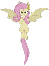 Size: 4500x6000 | Tagged: safe, artist:magister39, character:flutterbat, character:fluttershy, species:bat pony, species:pony, absurd resolution, angry, female, flutterrage, gritted teeth, race swap, simple background, solo, spread wings, transparent background, vector, wings