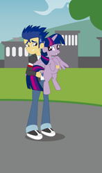 Size: 2768x4717 | Tagged: safe, artist:conikiblasu-fan, character:flash sentry, character:twilight sparkle, character:twilight sparkle (alicorn), species:alicorn, species:human, species:pony, ship:flashlight, my little pony:equestria girls, belly, big bad brad, cropped, crossing the line twice, exploitable meme, grin, hug, human flash sentry x pony twilight, implied human on pony action, implied interspecies, interspecies, male, meme, nervous, nervous grin, pregnacy, pregnant, shipping, smiling, straight, sweat, sweatdrop