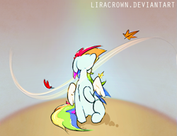 Size: 613x470 | Tagged: safe, artist:liracrown, character:rainbow dash, species:pegasus, species:pony, breeze, female, leaves, sketch, solo, wind