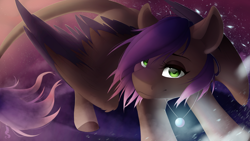 Size: 1920x1080 | Tagged: safe, artist:silentwulv, oc, oc only, oc:evening howler, species:pegasus, species:pony, big wings, colored wings, colored wingtips, female, jewelry, leonine tail, looking at you, mare, necklace, smiling, solo, windswept mane, wings