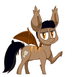 Size: 1600x1600 | Tagged: safe, artist:dragonpone, derpibooru original, oc, oc only, oc:chug, ponysona, species:bat pony, species:pony, derpibooru community collaboration, 2017 community collab, cheek fluff, chest fluff, disinterested, ear fluff, fangs, fluffy, lidded eyes, looking at you, raised hoof, simple background, smiling, solo, spread wings, transparent background, underhoof, waving, wings