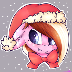 Size: 1500x1500 | Tagged: safe, artist:ashee, oc, oc only, oc:ashee, bow, christmas, clothing, fangs, hat, original species, santa hat, shark, shark pony, solo