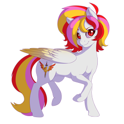 Size: 2000x2000 | Tagged: safe, artist:souladdicted, oc, oc only, oc:pepper doll, species:pegasus, species:pony, derpibooru community collaboration, 2017 community collab, colored wings, colored wingtips, female, looking at you, mare, multicolored hair, red eyes, simple background, smiling, solo, transparent background