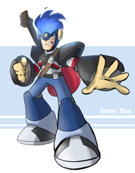 Size: 1883x2400 | Tagged: safe, artist:thegreatrouge, character:flash sentry, crossover, flash man, megaman, pun, robot, robot master