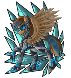 Size: 1000x1100 | Tagged: safe, artist:raptor007, oc, oc only, oc:playthrough, species:pegasus, species:pony, armor, claws, dragon armor, male, pose, smiling, solo, spread wings, stallion, visor, wings
