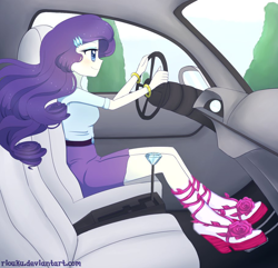Size: 910x879 | Tagged: safe, artist:riouku, edit, character:rarity, my little pony:equestria girls, car, car interior, clothing, driving, female, high heels, pedal, platform shoes, sandals, solo