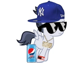 Size: 834x683 | Tagged: safe, artist:jawsandgumballfan24, character:rumble, species:pony, baseball, bling, clothing, colt, cute, gangsta, hat, male, mlb, new york yankees, pepsi, soda, soda can, solo, sunglasses, swag, wristband