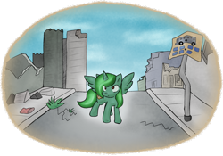 Size: 2845x1995 | Tagged: safe, artist:zutcha, oc, oc only, oc:lonely day, species:alicorn, species:pony, alicorn oc, destruction, ponies after people, solo, spread wings, wings
