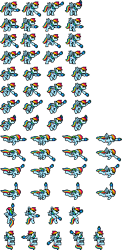 Size: 229x468 | Tagged: safe, artist:mega-poneo, character:rainbow dash, arm cannon, female, flying, megaman, megapony, pixel art, simple background, solo, sprite, sprite sheet, transparent background, video game, wall climbing