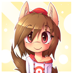 Size: 650x650 | Tagged: safe, artist:hoodie, oc, oc only, oc:fun fact, bust, clothing, cute, ear fluff, hat, hoodie, looking at you, portrait, smiling, solo