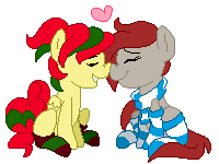 Size: 200x150 | Tagged: safe, artist:befishproductions, oc, oc only, oc:attraction, oc:ponepony, species:earth pony, species:pegasus, species:pony, animated, attypone, boop, clothing, female, gif, heart, mare, noseboop, pixel art, scarf, simple background, socks, striped socks, transparent background