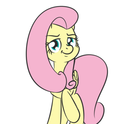 Size: 1000x1000 | Tagged: safe, artist:yakoshi, character:fluttershy, species:pony, 30 minute art challenge, female, looking at you, raised hoof, simple background, smug, solo, white background
