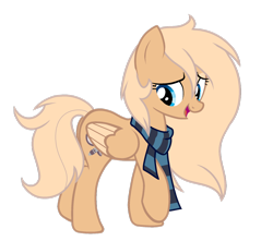 Size: 1280x1134 | Tagged: safe, artist:mirtash, rcf community, oc, oc only, oc:mirta whoowlms, species:pegasus, species:pony, clothing, looking back, open mouth, raised hoof, scarf, simple background, smiling, solo, transparent background