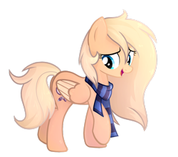 Size: 1280x1134 | Tagged: safe, artist:mirtash, rcf community, oc, oc only, oc:mirta whoowlms, species:pegasus, species:pony, clothing, looking back, open mouth, raised hoof, scarf, simple background, smiling, solo, transparent background