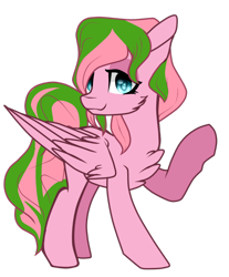 Size: 1024x1235 | Tagged: safe, artist:xxmissteaxx, oc, oc only, oc:bittersweet, species:pegasus, species:pony, art trade, chest fluff, female, lidded eyes, looking at you, mare, raised hoof, simple background, smiling, solo, transparent background