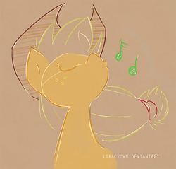 Size: 660x630 | Tagged: safe, artist:liracrown, character:applejack, clothing, digital art, female, freckles, hat, music notes, sketch, solo, whistle, whistling