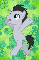 Size: 1620x2520 | Tagged: safe, artist:chainchomp2, character:lucky clover, species:earth pony, species:pony, clover, four leaf clover, luckybetes, male, open mouth, saint patrick's day, solo, stallion, vector