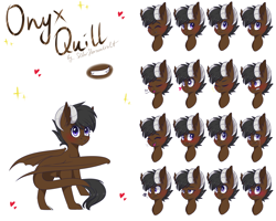 Size: 6000x4800 | Tagged: safe, artist:silbersternenlicht, oc, oc only, oc:onyx quill, species:dracony, species:kirin, absurd resolution, claws, expressions, horns, hybrid, sticker sheet, wings