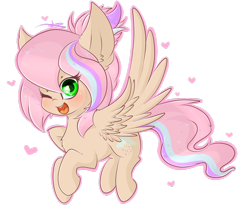 Size: 1280x1080 | Tagged: safe, artist:ashee, oc, oc only, oc:sweet skies, species:pegasus, species:pony, looking at you, one eye closed, smiling, solo, wings, wink