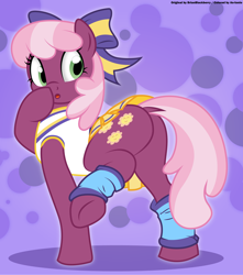 Size: 4500x5100 | Tagged: safe, artist:an-tonio, artist:brianblackberry, derpibooru original, edit, character:cheerilee, species:earth pony, species:pony, absurd resolution, bottomless, bow, cheeribetes, cheerileeder, cheerleader, clothing, color edit, colored, cute, dock, female, flowerbutt, mare, moe, partial nudity, plot, raised tail, skirt, skirt lift, solo, tail, technically an upskirt shot