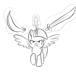 Size: 1000x1000 | Tagged: safe, artist:yakoshi, character:twilight sparkle, character:twilight sparkle (alicorn), species:alicorn, species:pony, 30 minute art challenge, angry, female, sketch, solo, sword, weapon