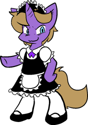 Size: 523x745 | Tagged: safe, artist:zutcha, oc, oc only, oc:night speaker, species:pony, >:3, bipedal, clothing, crossdressing, maid, semi-anthro, simple background, solo, transparent background