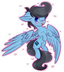 Size: 3193x3592 | Tagged: safe, artist:ashee, oc, oc only, oc:fordsie blue thunder, species:pegasus, species:pony, looking at you, one eye closed, solo, tongue out, wink