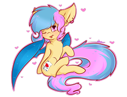 Size: 3669x2823 | Tagged: safe, artist:ashee, oc, oc only, oc:phyra, species:bat pony, species:pony, bat pony oc, blushing, fangs, one eye closed, piercing, simple background, sitting, solo, tongue out, transparent background, wink