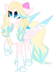 Size: 639x838 | Tagged: safe, artist:xxmissteaxx, oc, oc only, oc:sweet song, species:pegasus, species:pony, bow, female, hair bow, mare, raised hoof, simple background, solo, transparent background