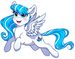 Size: 631x500 | Tagged: safe, artist:silentwulv, oc, oc only, oc:winter breeze, species:pegasus, species:pony, blushing, female, flying, mare, simple background, smiling, solo, transparent background