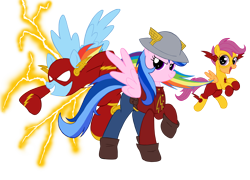 Size: 3538x2551 | Tagged: safe, artist:edcom02, artist:jmkplover, character:firefly, character:rainbow dash, character:scootaloo, species:pegasus, species:pony, g1, crossover, dc comics, jay garrick, kid flash, simple background, the flash, transparent background