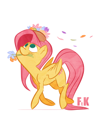 Size: 2000x2465 | Tagged: safe, artist:fluttershythekind, character:fluttershy, species:pony, cute, female, flower, looking up, nest, shyabetes, simple background, solo, white background